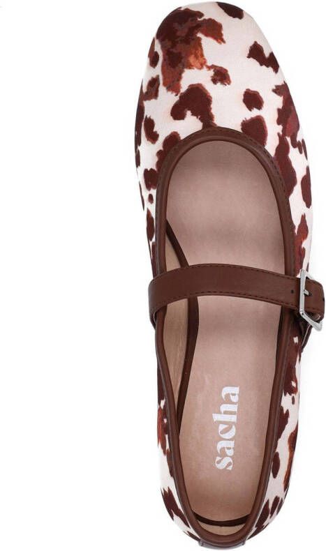Sacha Dames Bruine cow print ballerina's