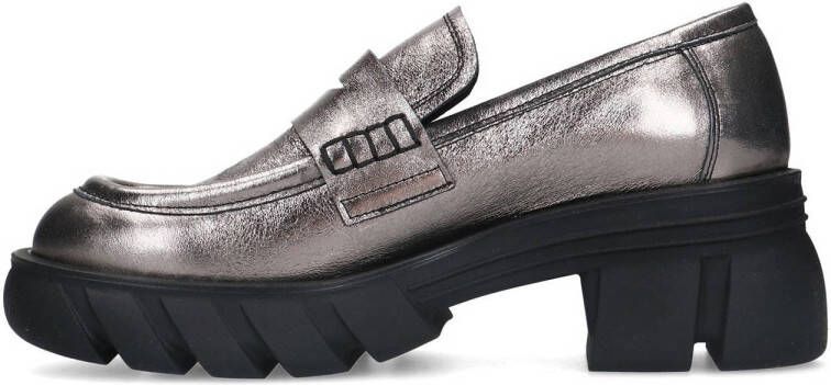 Sacha chunky leren loafers zilver metallic