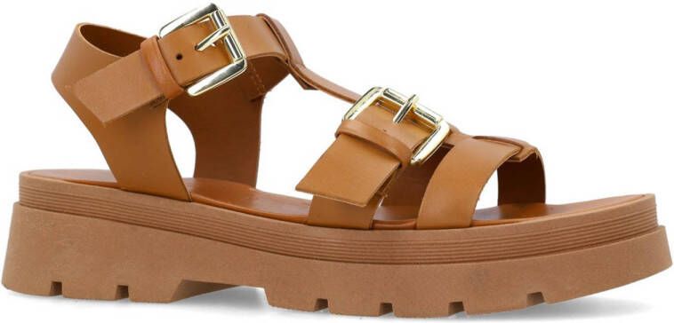 Sacha chunky leren sandalen cognac