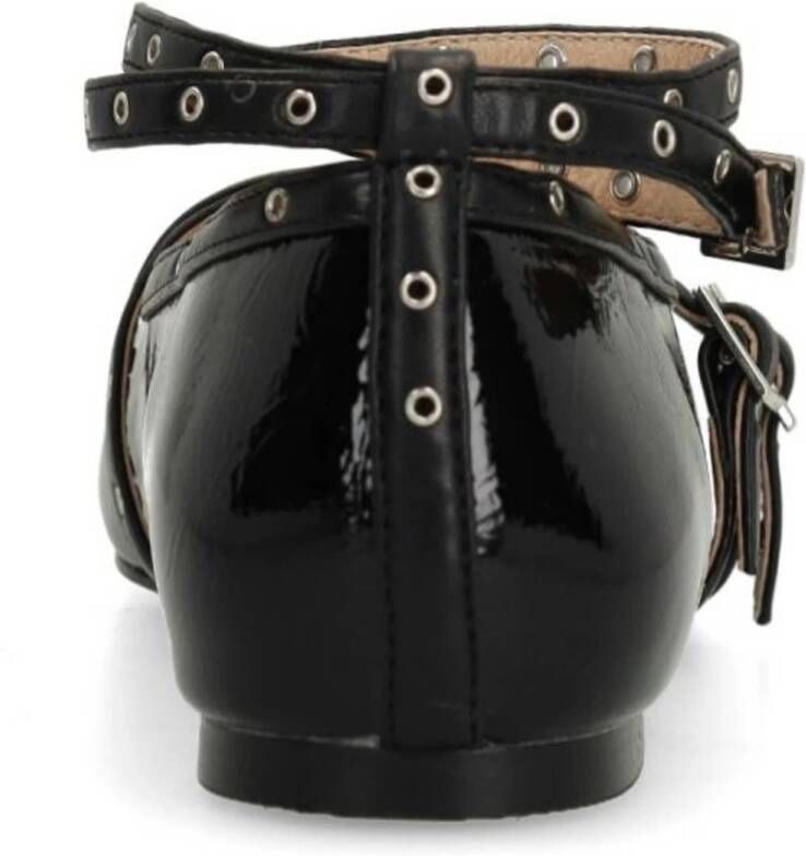 Sacha Dames Zwarte lak ballerina's met studs en bandjes