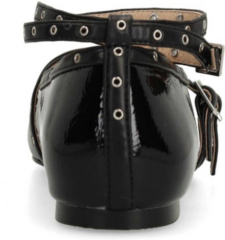Sacha Dames Zwarte lak ballerina's met studs en bandjes
