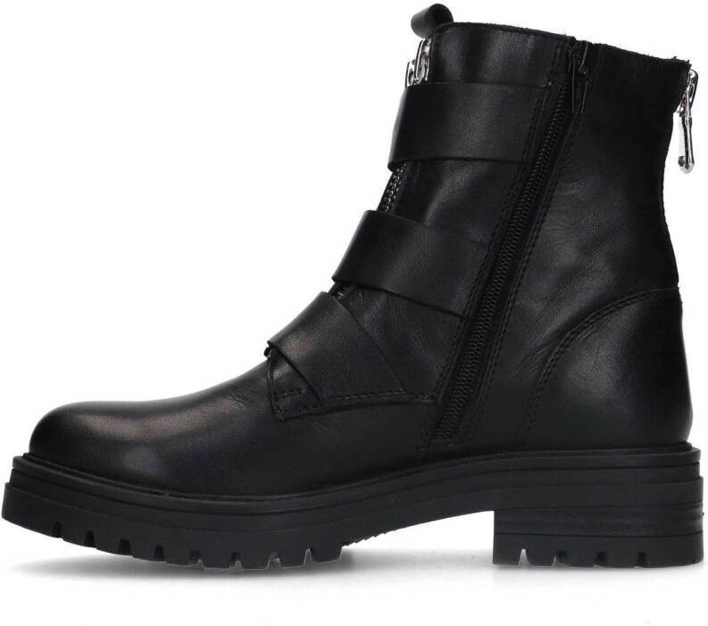 Sacha leren bikerboots zwart