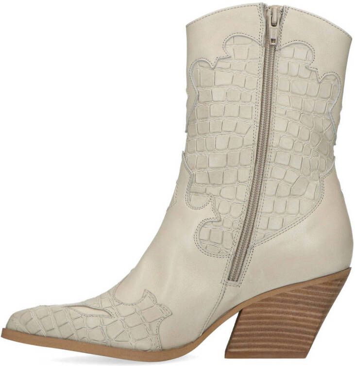 Sacha leren cowboylaarzen met crocoprint off white