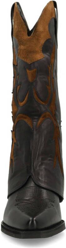 Sacha leren cowboylaarzen met flap zwart cognac