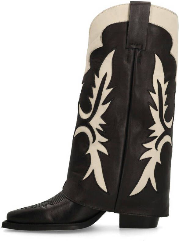 Sacha leren cowboylaarzen met flap zwart ecru