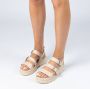 Sacha Dames Beige leren plateau sandalen met gespen - Thumbnail 3