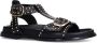 Sacha Dames Zwarte leren sandalen met goudkleurige buckles en studs - Thumbnail 4