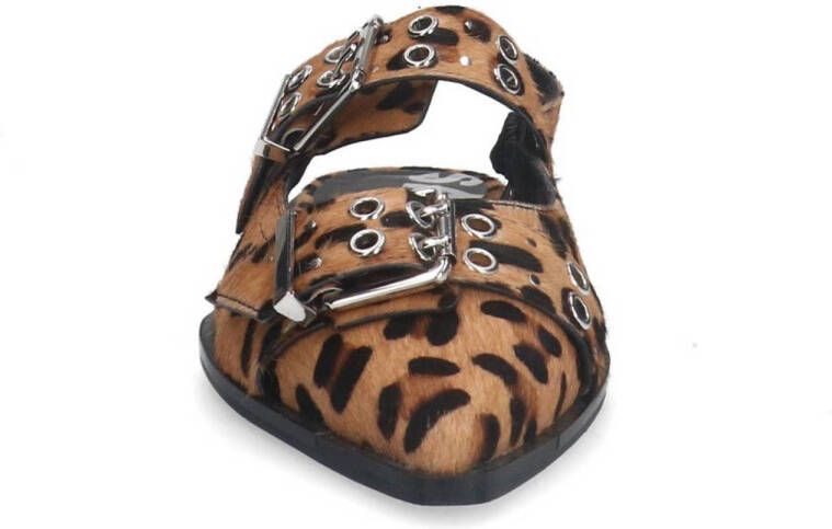 Sacha leren slingback loafers met panterprint en strass beige zwart