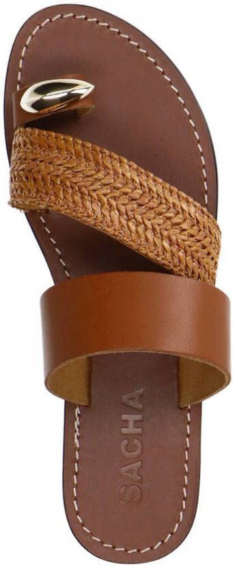 Sacha leren slippers cognac