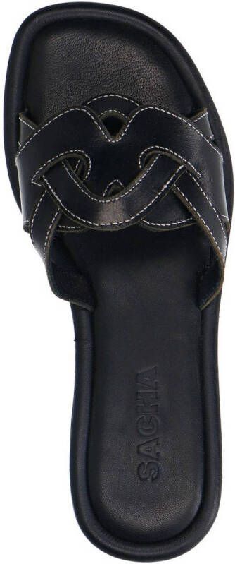 Sacha leren slippers zwart
