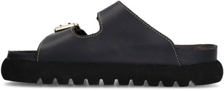 Sacha leren slippers zwart