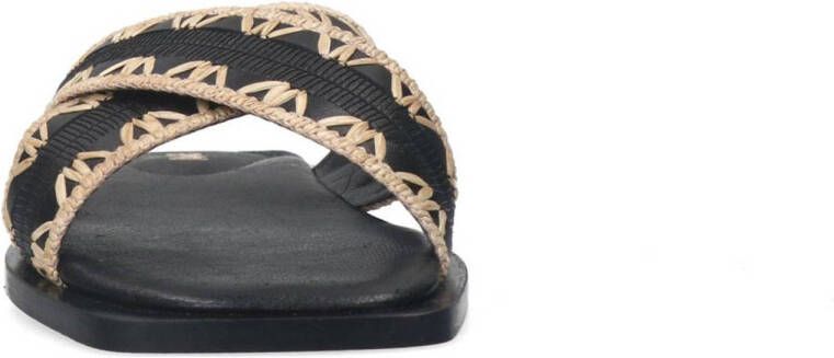 Sacha leren slippers zwart beige