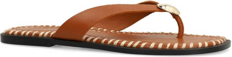 Sacha leren teenslippers cognac