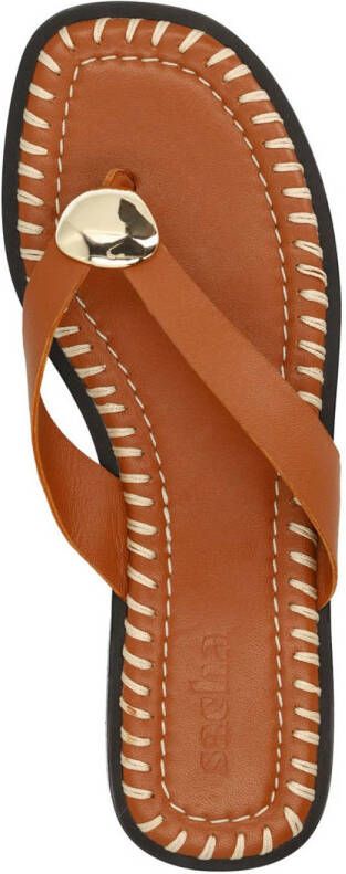 Sacha leren teenslippers cognac