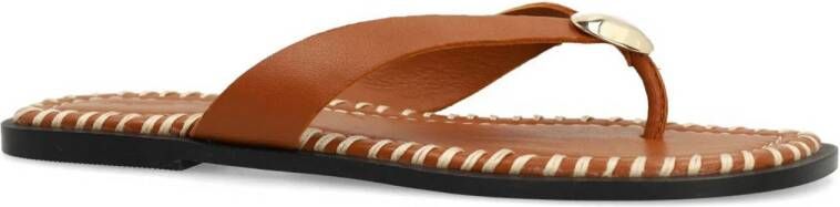 Sacha leren teenslippers cognac