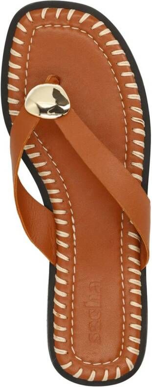 Sacha leren teenslippers cognac