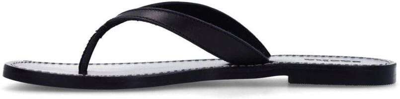 Sacha leren teenslippers zwart