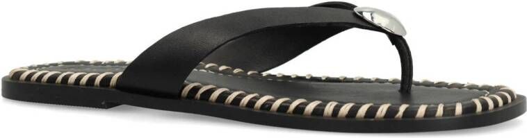 Sacha leren teenslippers zwart