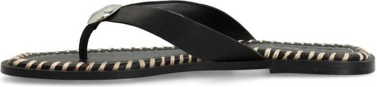 Sacha leren teenslippers zwart