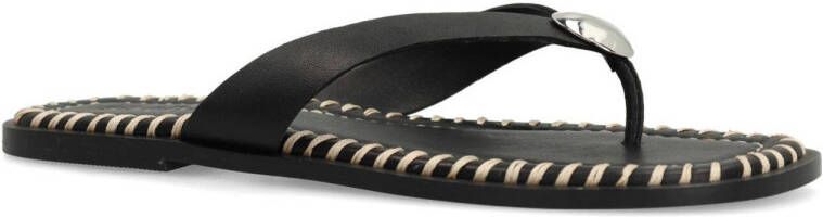 Sacha leren teenslippers zwart