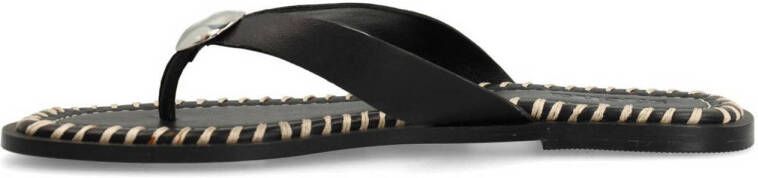 Sacha leren teenslippers zwart