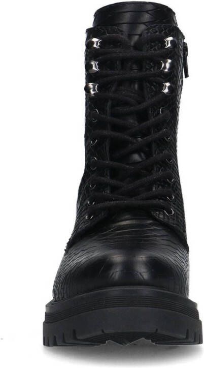 Sacha leren veterboots met crocoprint zwart