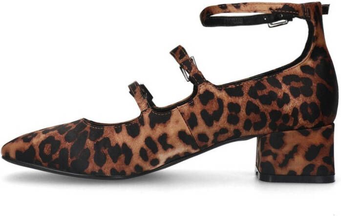 Sacha mary Janes pumps met panterprint cognac zwart