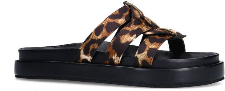 Sacha slippers met panterprint cognac zwart