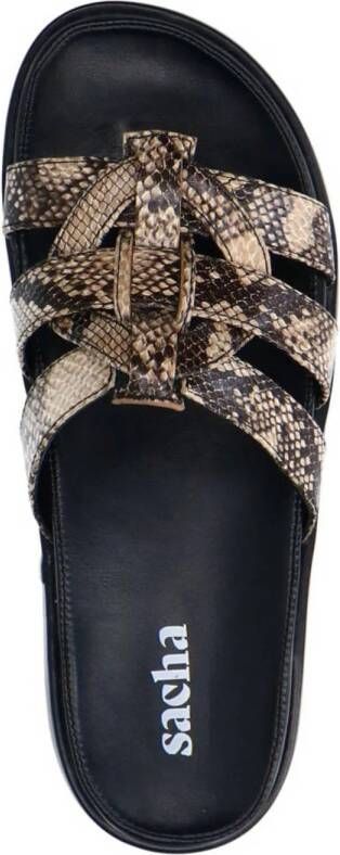 Sacha slippers met slangenprint beige zwart
