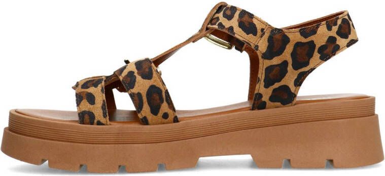 Sacha suède sandalen met panterprint beige bruin