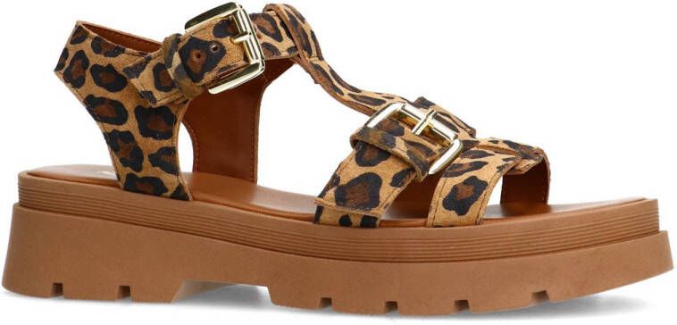 Sacha suède sandalen met panterprint beige bruin