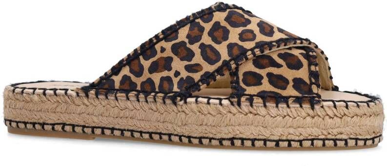 Sacha suède slippers met panterprint beige zwart