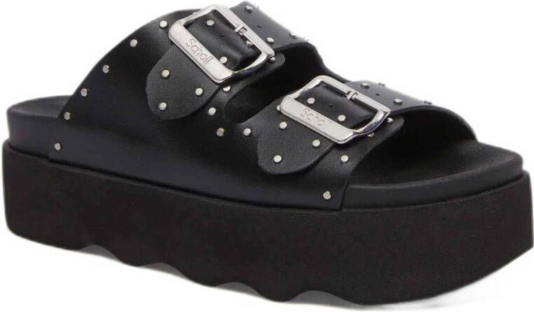 Scholl leren slippers met studs zwart