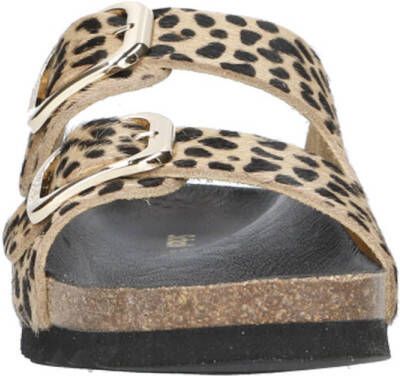 Scholl Noelle leren slippers met panterprint beige zwart