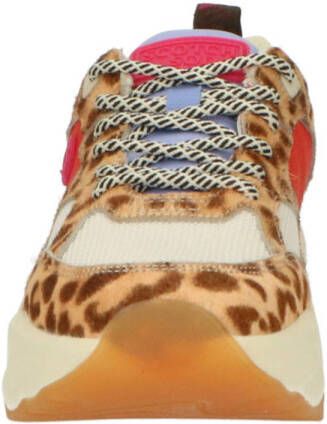 Scotch & Soda Celest 33C chunky leren sneakers met panterprint beige rood