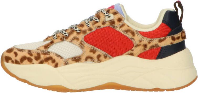 Scotch & Soda Celest 33C chunky leren sneakers met panterprint beige rood