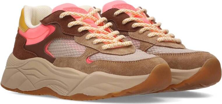 Scotch & Soda Celest chunky suède sneakers bruin roze