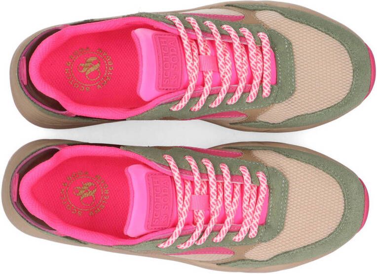 Scotch & Soda Celest chunky suède sneakers groen roze