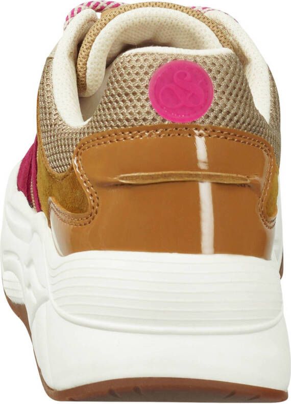 Scotch & Soda Celest leren chunky sneakers camel roze