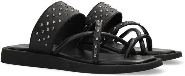 Shabbies Amsterdam x Wendy van Dijk leren slippers met studs zwart