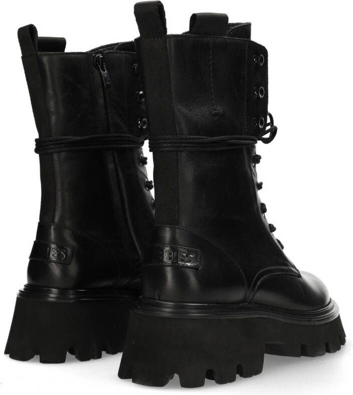 Shabbies Amsterdam Yosi leren veterboots zwart