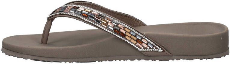 Skechers Meditation Arch Fit teenslippers met strass taupe
