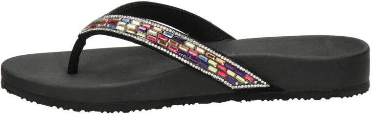 Skechers teenslippers met strass zwart