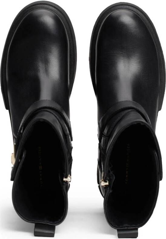 Tommy Hilfiger chunky leren bikerboots zwart