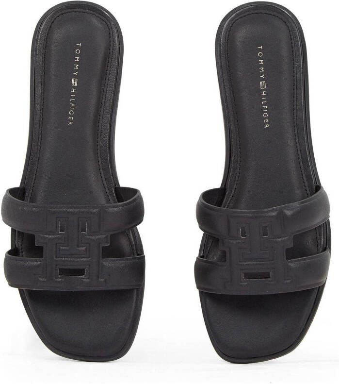 Tommy Hilfiger leren slippers zwart
