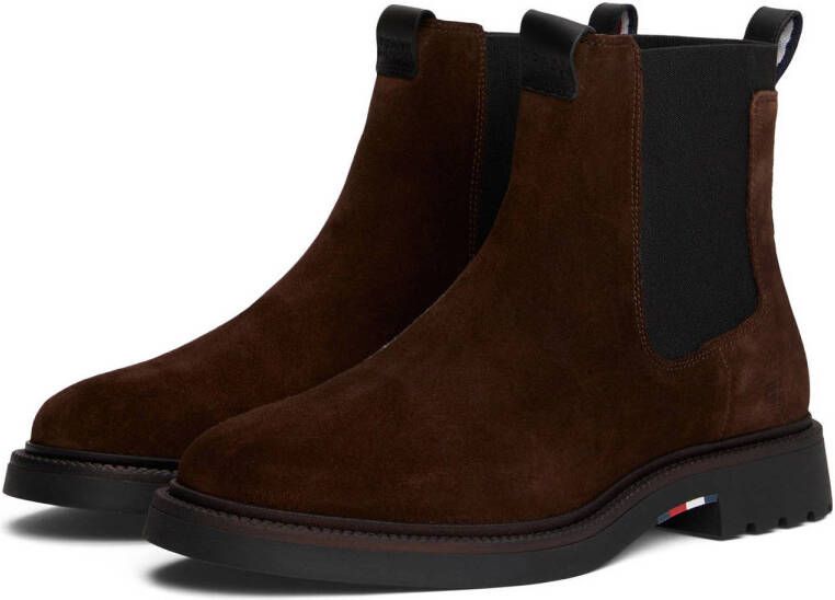 Tommy Hilfiger suède chelsea boots donkerbruin