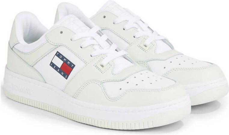 Tommy Jeans leren sneakers lichtgroen wit