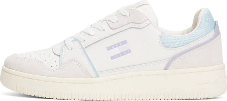 Tommy Jeans leren sneakers wit lila lichtblauw