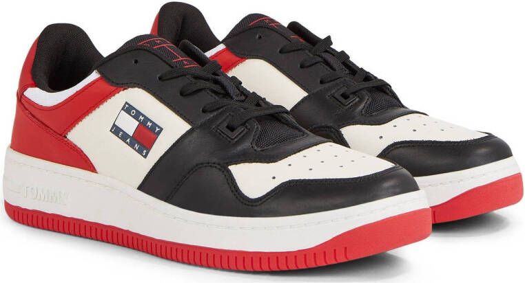 Tommy Jeans leren sneakers zwart rood wit