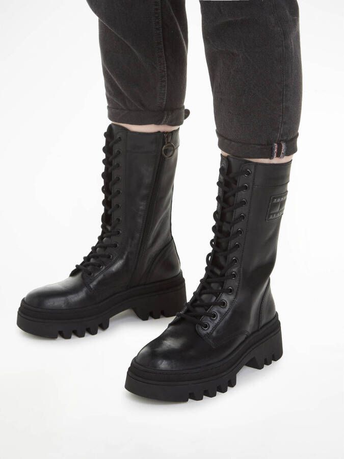 Tommy Jeans leren veterboots zwart